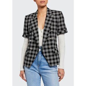 Veronica Beard Jenny Black White Plaid Short Sleeve Dickey Jacket 8